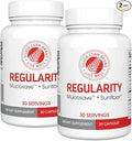 Silver Fern Brand Regularity Digestive Supplement - 2 Bottles = 60 Capsules = 60 Day Supply - Mucosave FG (Prickly Pear Polysaccharides &amp Olive Leaf Polyphenols) &amp SunFiber