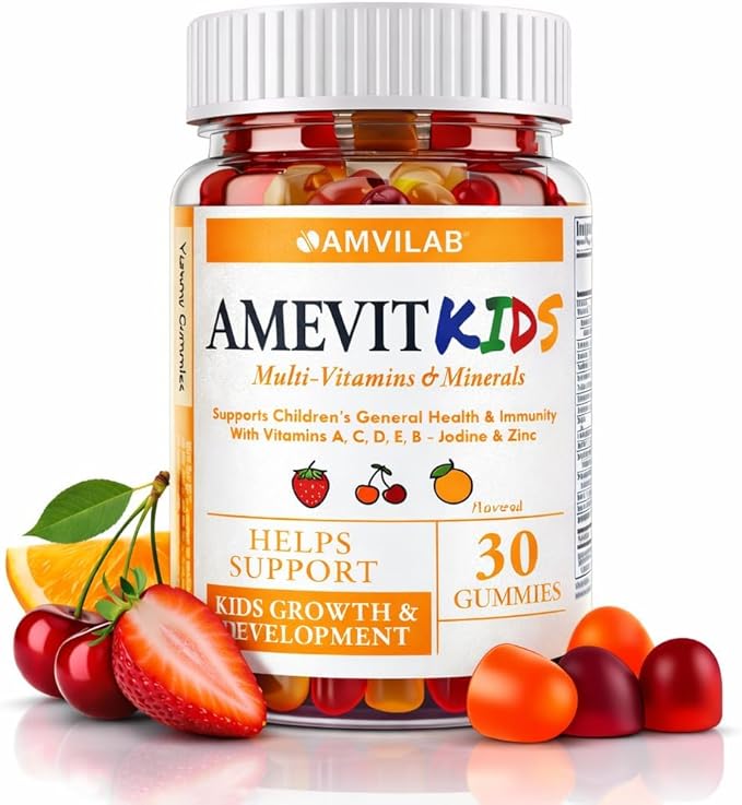 Amevit Kids Gummy Multivitamin - Complete Daily Vitamins for Children - with Essential Nutrients for Growth &amp Immunity - Natural Fruit Flavor - 30 Gummies