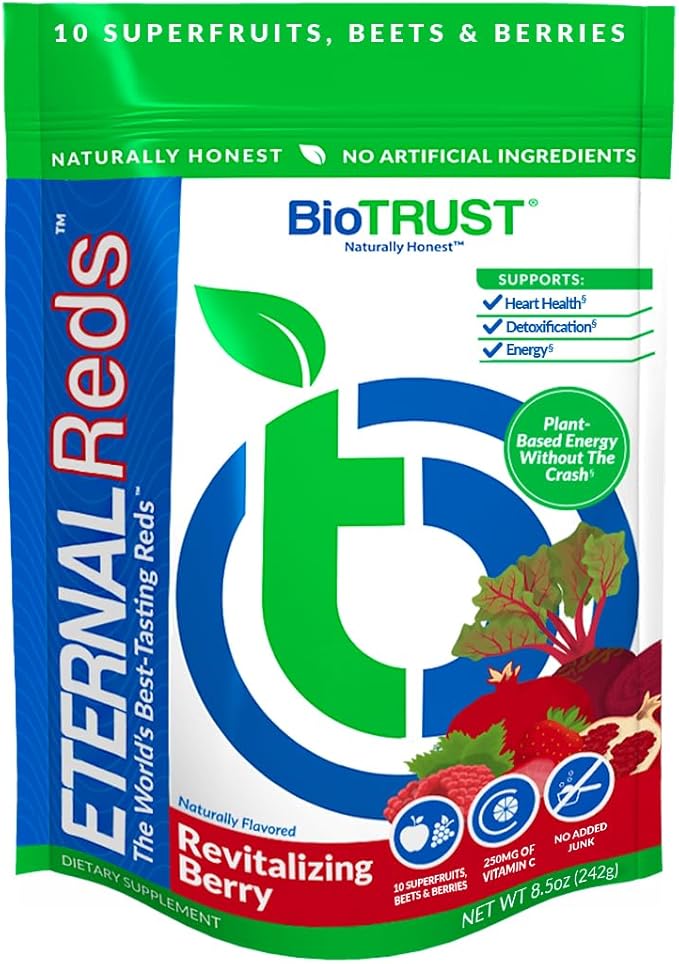 BioTrust Eternal Reds Red Superfoods Powder Support for Heart Health and Circulation Energy Stamina No Added Sugar or Caffeine Naturally Flavored and Sweetened Berry Flavor (30 Servings)