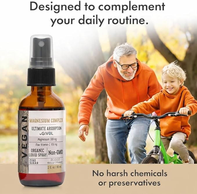 Tri Magnesium Complex - Magnesium Biglycinate Citrate &amp Taurate Liquid Spray 300mg w/Raw Vitamin C for Promoting Serenity Body Decompression - Hibiscus &amp Pineapple Flavor 60ml (2oz)