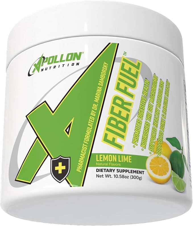 Apollon Nutrition Fiber Fuel – Premium Soluble and Insoluble Fiber Supplement for Gut Health Digestion and Regularity – 30 Servings – Unflavored Prebiotic Fiber Powder (30 Serving Lemon Lime)