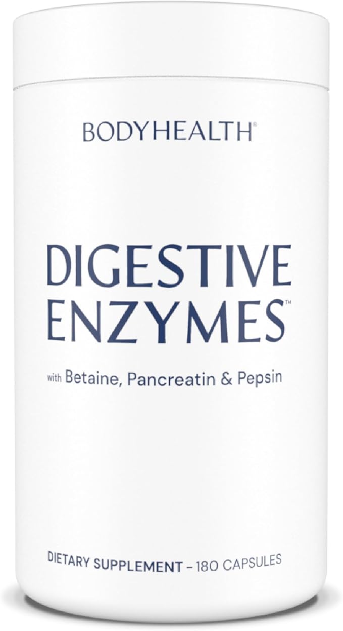 BodyHealth Digestive Enzymes Full Spectrum Digestive Support (180 caps) Betaine Pepsin Pancreatin BPP Loaded with Enzymes and Probiotics Relief for Stomach Bloating Heartburn Gas Constipation