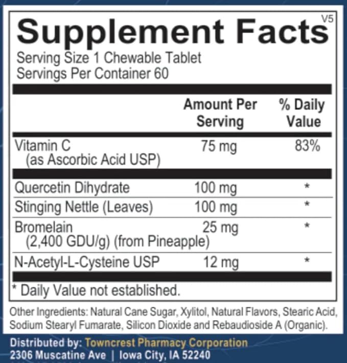 Hist Assist Jr – Kids Chewable Seasonal Support with Quercetin NAC Bromelain &amp Vitamin C | Tasty Berry Flavor | Non-GMO Gluten Free | 60 Chewable Tablets