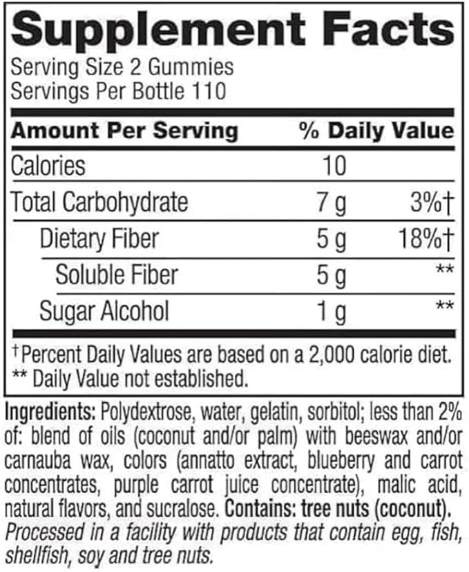 Vita Fiber Well Gummies Sugar Free Peach Raspberry &amp BlackBerry Flavors 220 Count Pack of 1