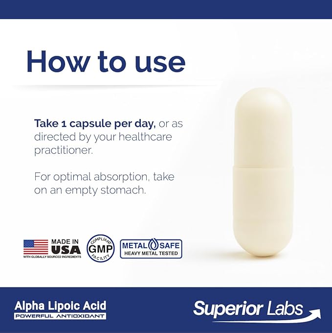 Superior Labs Alpha Lipoic Acid 600 mg Capsules Pure Non-GMO ALA High Absorption Nerve Support Healthy Circulation and Nerve Response Healthy Aging Antioxidant 120 Veg Caps 4-Month Supply