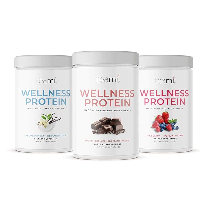 Teami Wellness Vegan Protein Powder - Organic Ingredients (14 Servings 13.6 Ounce) Smooth Textured Chocolate Plant Based Protein Powder Low Net Carbs Non-GMO Dairy Free Soy Free No Sugar Added