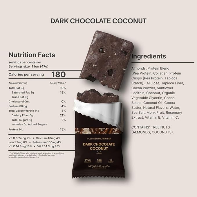 Stars + Honey Protein Bars Dark Chocolate Coconut 14g Protein 1g Sugar with Collagen Peptides Dairy Free Soy &amp Gluten Free Snacks Keto Friendly No Seed Oils or Sugar Alcohols 10 Pack