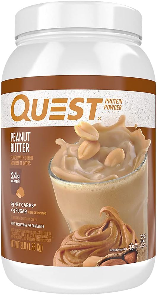 Quest Nutrition Chocolate Milkshake Protein Powder 22g Protein 1g Sugar Low Carb Gluten Free 3 Pound 43 Servings &amp Peanut Butter Protein Powder 23g Protein 1g Sugar Low Carb Gluten Free
