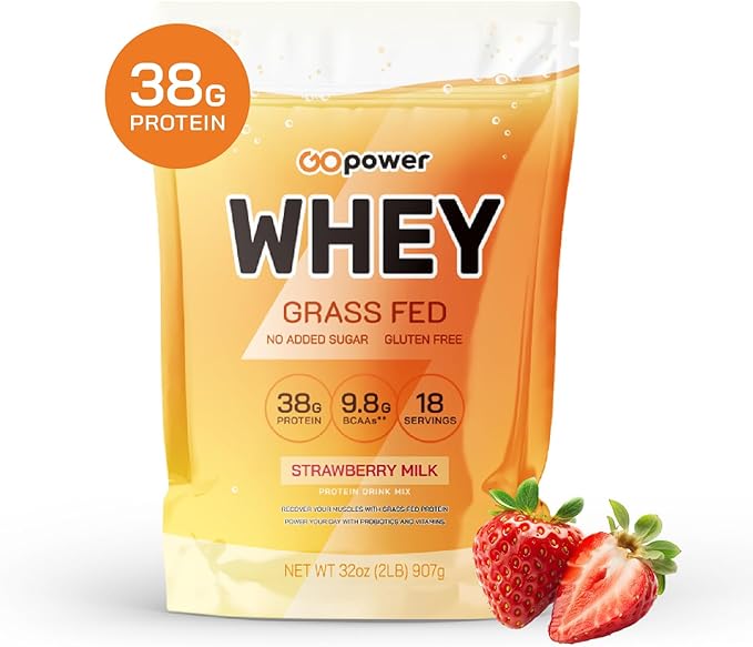 GOPOWER Whey Protein Powder with BCAAs Grass Fed Protein Powder 2 Pound 18 Servings