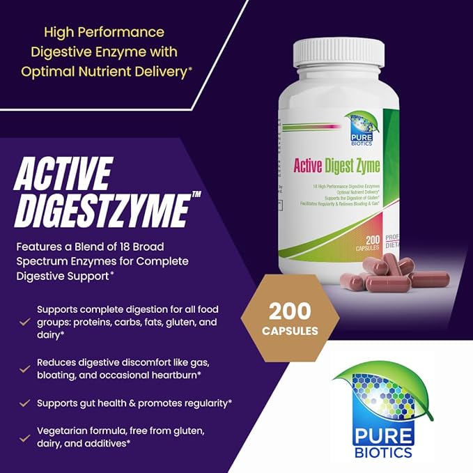 Active DigestZyme - Complete Digestive Enzyme Supplement | Bloating &amp Gas Relief Gut &amp Pancreas Support | Helps Digest Gluten Dairy &amp Proteins | Vegan Non-GMO | 200 Capsules