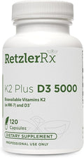 HormoneSynergy RetzlerRx® Vitamin K2 + D3 5000 IU Supplement – High Potency Vitamin D3 (Cholecalciferol) with Vitamin K2 MK-7 – Supports Bone &amp Immune Health – 120 Capsules