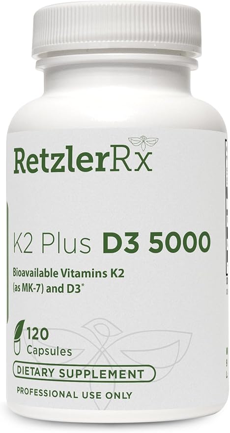 HormoneSynergy RetzlerRx® Vitamin K2 + D3 5000 IU Supplement – High Potency Vitamin D3 (Cholecalciferol) with Vitamin K2 MK-7 – Supports Bone &amp Immune Health – 120 Capsules