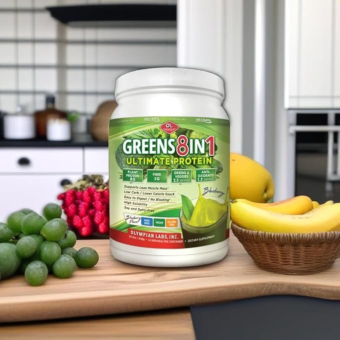 Olympian Labs Ultimate Greens Protein 8 in 1. Plant Protein Greens &amp Veggies Fiber Probiotics Antioxidants &amp Enzymes