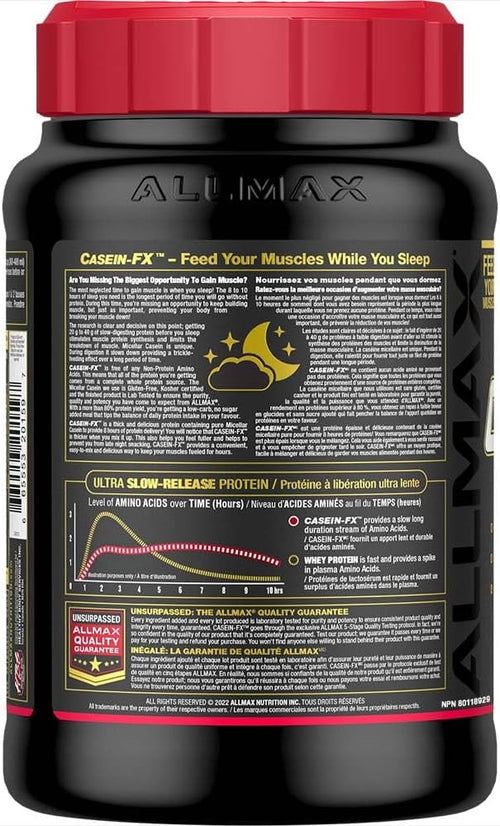 ALLMAX Casein-FX Protein Chocolate - 2 lb - 25 Grams of Slow-Release Protein Per Scoop - Low Carb &amp Zero Added Sugar - Approx. 27 Servings