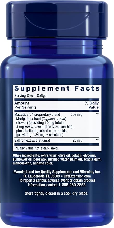 Life Extension MacuGuard Ocular Support with Saffron 60 softgels (Pack of 2)