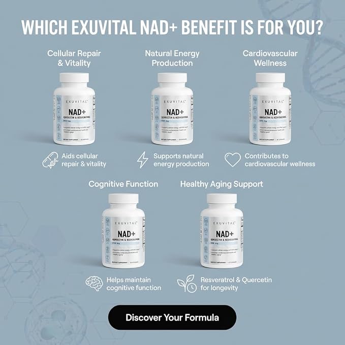 NAD+ Cellular Energy and Healthy Aging Support 60 Capsules with Quercetin and Resveratrol 500mg Metabolism Support DNA Repair Resveratol and Quercetin