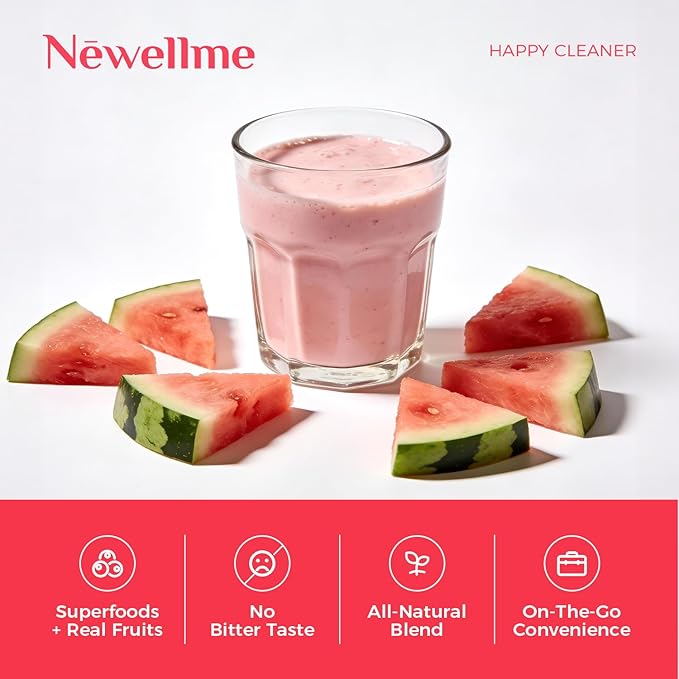 NEWELLME Happy Cleaner Digestive Supplement Powder Gut Health Drink Mix with Probiotics Digestive Enzymes &amp Fiber Supports Digestion and Bloating Watermelon Flavor 28 Sachets (2 Boxes)