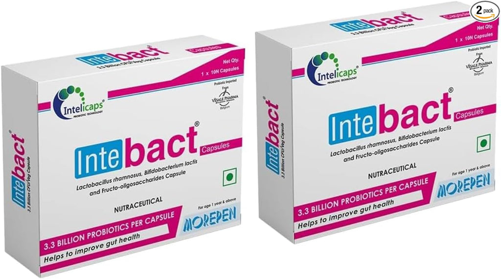Inte.bact Probiotic Capsules for Gut Health 10 Veg Capsules Pack of 2