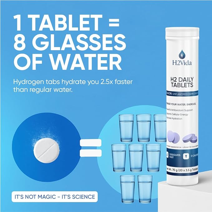 Hydrogen Water Tablets – Magnesium Supplement for Energy Detox Hydration &amp Focus – Energy Booster – 1Pack Unflavored 20 Tablets
