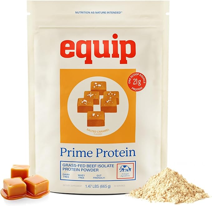 Equip Foods Chocolate Prime Protein Powder - Salted Caramel (x2) &amp Chocolate (x2) - Grass-Fed Isolate Beef Protein Powder - Paleo and Gluten Free - Helps Build and Repair Tissue