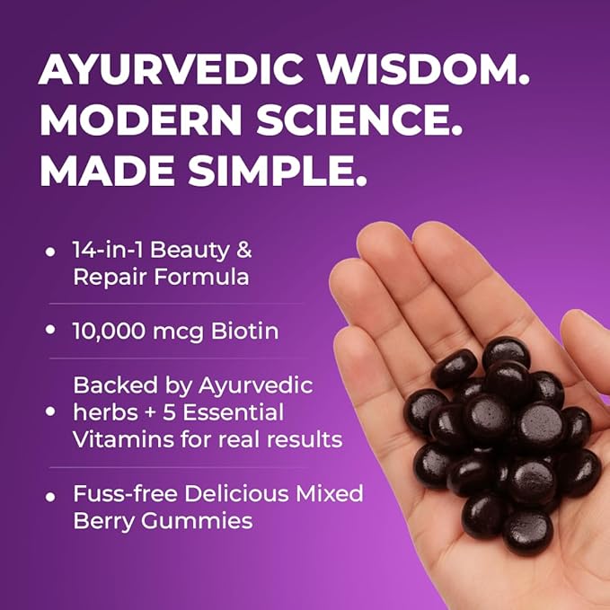 The Wellness Project 14-in-1 Hair Skin &amp Nails Gummies with 10000 mcg Biotin Keratin Hyaluronic &amp Folic Acid Vitamins A C B5 B6 &amp B12 &amp Sea Buckthorn | Tasty Mixed Berry Flavor