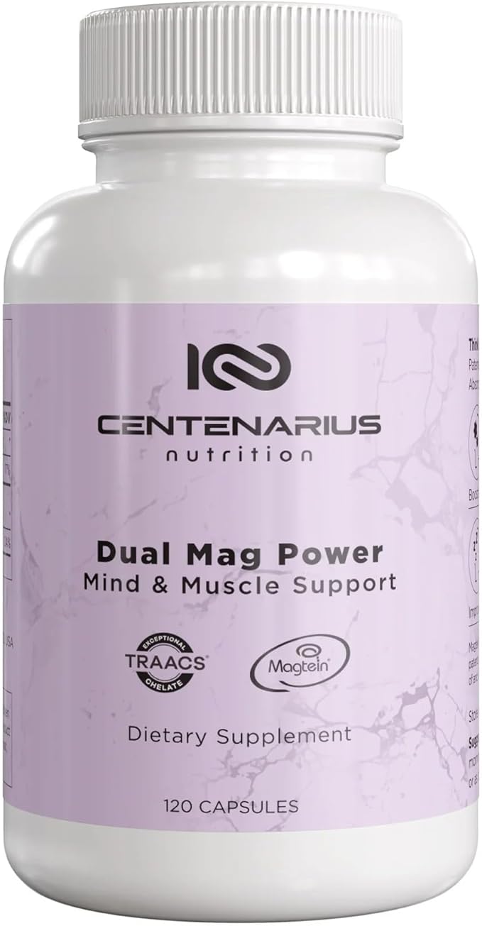 Centenarius Nutrition Dual Mag Power – Advanced Magnesium Complex with Magtein &amp TRAACS for Focus Sleep Muscle Recovery &amp Energy Balance