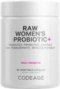 Codeage Raw Women’s Probiotic+ Supplement - 34 Probiotic Strains 100 Billion CFUs Digestive Enzymes Prebiotic Blend DIM Herbal Extracts Phytonutrients - Non-GMO - 30 Capsules