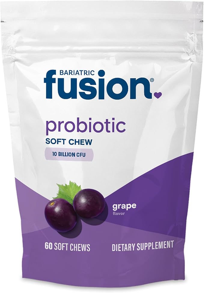 Bariatric Fusion Probiotic Soft Chews | Grape Flavor Chewy Bariatric Vitamin | 10 Billion CFU | Bacillus Coagulans | Support Digestive &amp Immune Health | 60 Count