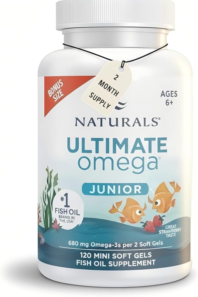 Ultimate 𝑶𝒎𝒆𝒈𝒂-3 Junior Strawberry- 680 Total 𝑶𝒎𝒆𝒈𝒂-3s with EPA &amp DHA - Brain Focus Mood Learning SupportHigh-Potency 𝑭𝒊𝒔𝒉 𝑶𝒊𝒍 - Non-GMO 120 Mini 𝑺𝒐𝒇𝒕 𝑮𝒆𝒍𝒔