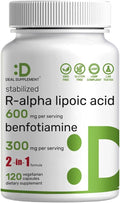 DEAL SUPPLEMENT R Alpha Lipoic Acid 600mg with Benfotiamine 300mg Per Serving 120 Veggie Capsules – 200mg R-ALA Per Capsule – Antioxidant Supplement for Energy &amp Nervous System Support
