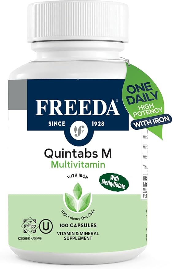 FREEDA Multivitamin – Quintabs-M with Iron – Kosher Multi Vitamins Supplements for Women Health - Multivitamins for Women &amp Iron-Deficient Men Adult Vitamins Multivitamin (100)