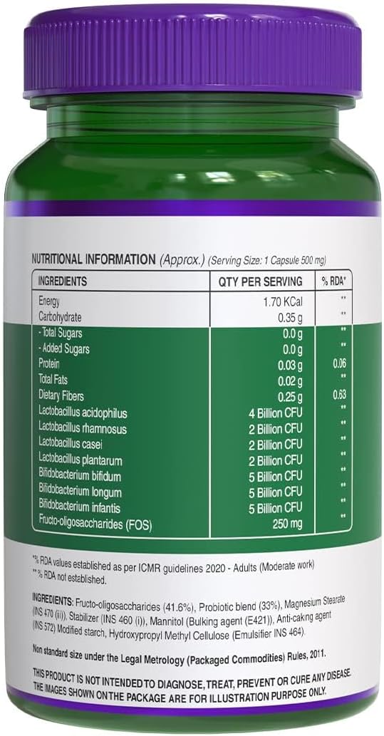 Viva Probiotic 25 Billion CFU + prebiotics 250 mg l Prebiotics and Probiotics Capsules for Women and Men to Support Gut Health - 60 Veg Capsules
