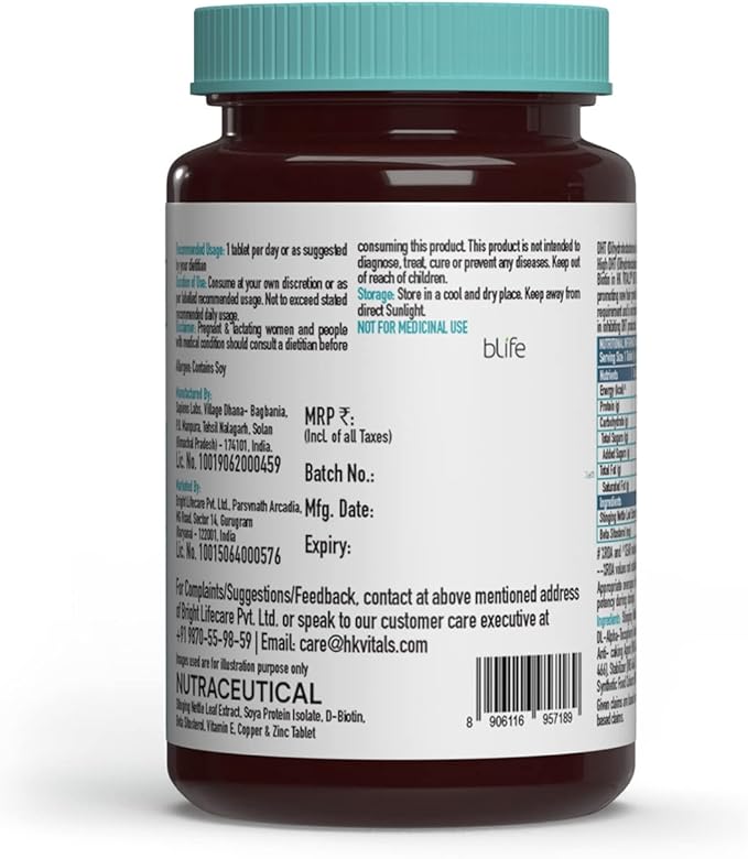 HK Vitals DHT Blocker with Biotin Stinging Nettle and SOYA Protein Helps Reduce Hair Fall Stimulates Hair Growth 60 Tablets