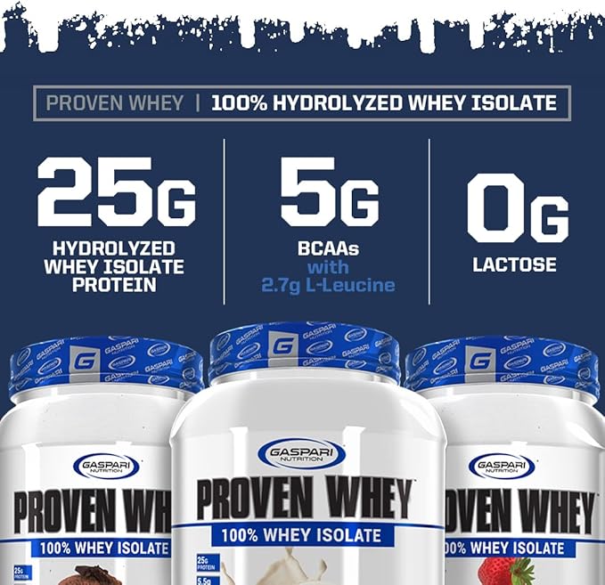 Gaspari Nutrition Proven Whey 100% Hydrolyzed Whey Isolate High Protein Lactose Free Low Carbohydrate and Low Sugar (4lb Strawberries &amp Cream)