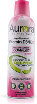 Vida Lifescience Aurora Nutrascience Mega-Liposomal Vitamin D3/K2+ with Vitamin C for Cognitive Health Organic Gluten Free Non GMO Strawberry Flavor 32 Servings 16 fl oz