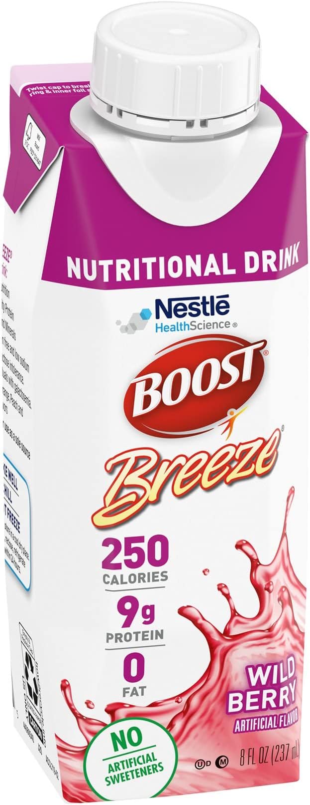 BOOST Breeze Clear Nutritional Drink 9g Protein 250 Nutrient-Rich Calories Wild Berry 8 fl oz &amp Ensure Clear Nutrition Liquid Drink 0g fat 8g of protein Mixed Fruit 10 Fl Oz (Pack of 12)