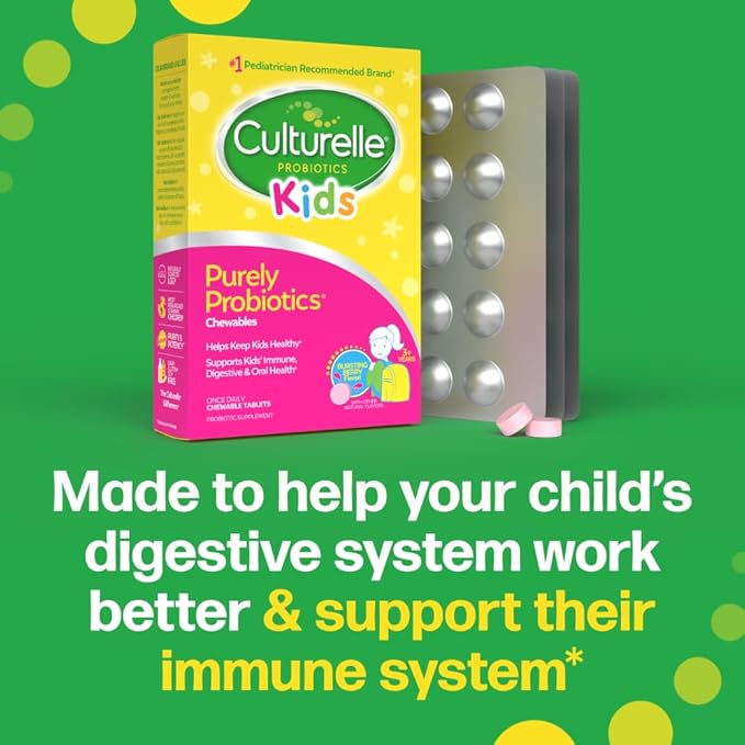 Culturelle Kids Chewable Daily Probiotic for Kids Ages 3+ 30 Count #1 Pediatrician-Recommended Brand Natural Berry Flavored Daily Probiotics for Digestive Health Oral Care &amp Immune Support