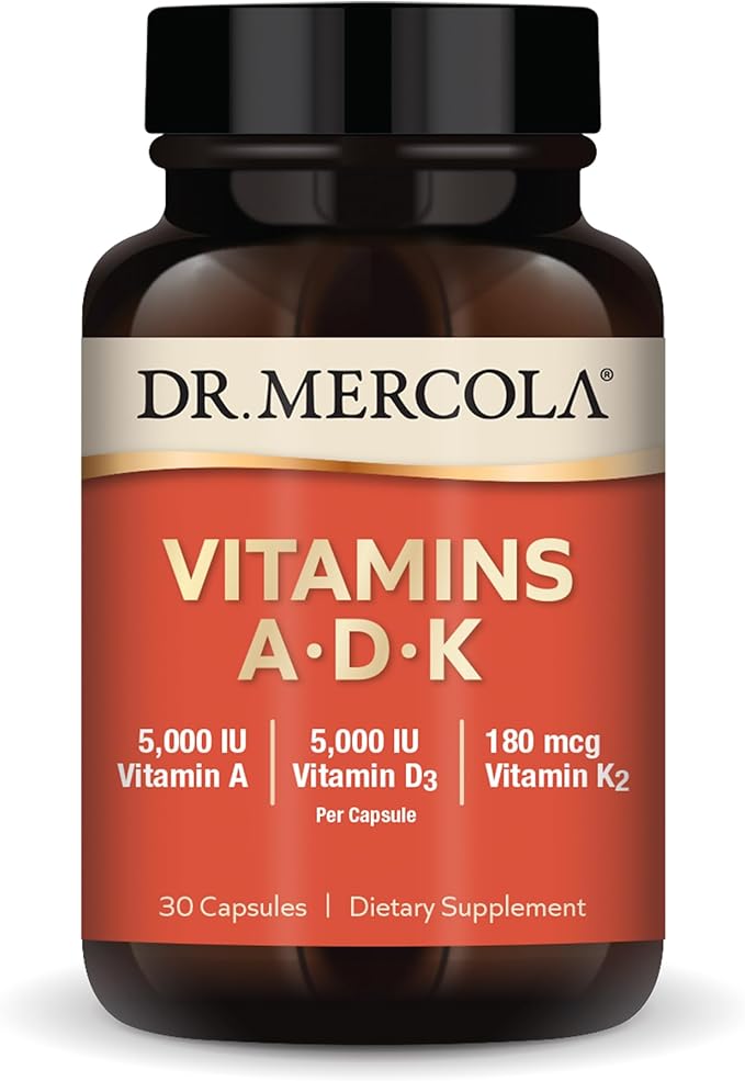 Dr. Mercola Vitamins ADK 30 Servings (30 Capsules) Dietary Supplement 5000 IU Vitamin A &amp Vitamin D3 180 mcg Vitamin K2 Supports Immune Health Non GMO