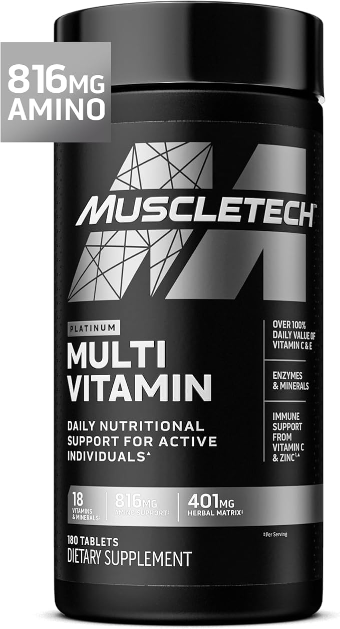 MuscleTech Platinum Multivitamins for Men &amp Women - Multi-Vitamin Supplement for Immune Support - 18 Vitamins &amp Minerals Vitamin A C D E B6 B12 - Daily Workout Supplements for Men - 180 Capsu