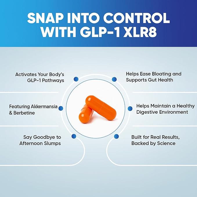 GLP-1 XLR8 Supplement for Weight Loss Digestion Constipation Bloating Relief with Akkermansia 2.6 Billion AFU Live Prebiotic Probiotic Postbiotic Gut Health + Berberine for Women Men 60 Capsules