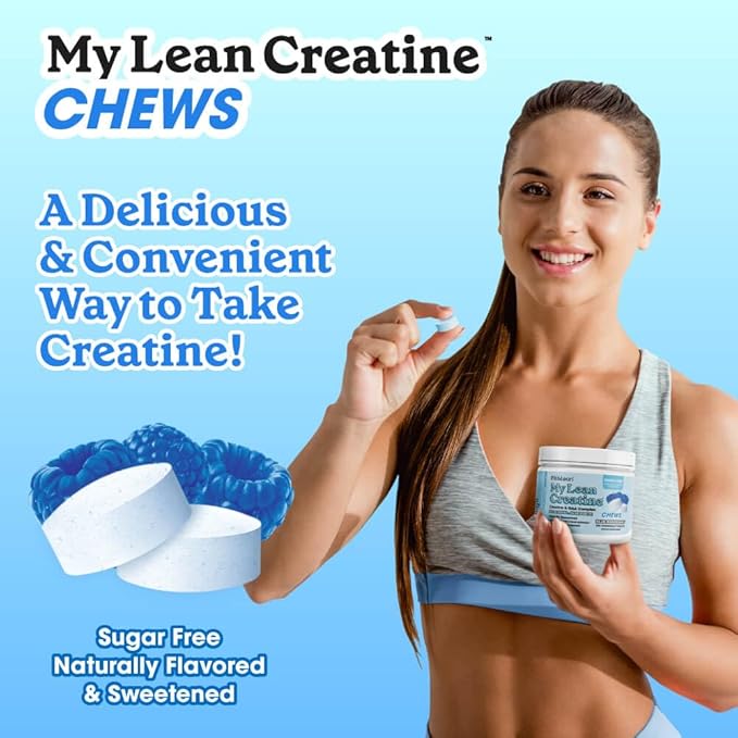 Fit &amp Lean Creatine for Women My Lean Creatine Chewable Tablets Creatine Monohydrate with GAA Muscle Performance Cognitive Function No Bloating Reduced Water Retention Blue Raspberry 30 Se