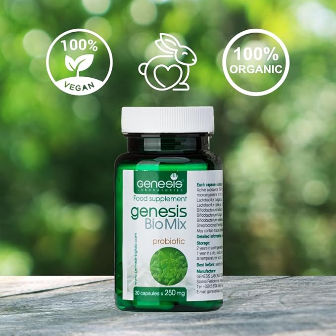 Genesis Biomix Probiotic with Lactobacillus and Bifidobacterium Strains May Support Gut Helth Digestion Immune System 240 Mg per Capsule 30 caps