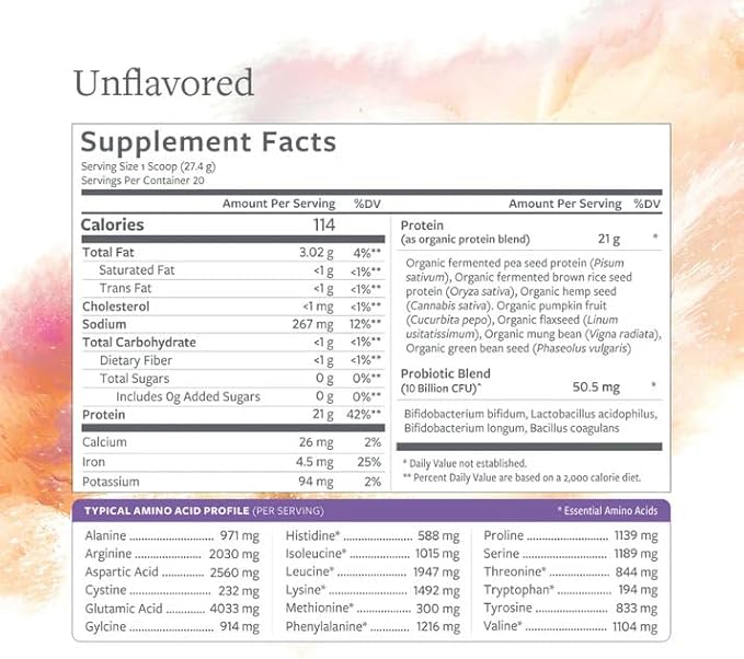 Plant Based Protein Powder for Optimal Gut Health Probiotic Protein Shake with Fermented Plant Proteins Vegan Dairy &amp Stevia-Free Unflavored