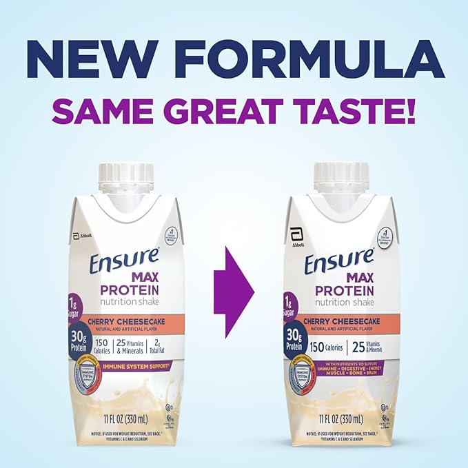 Ensure Max Protein Nutrition Shakes 30g Protein 1g Sugar 25 Vitamins &amp Minerals 7 Flavors including Cherry Cheesecake &amp Creamy Peach Pack of 12