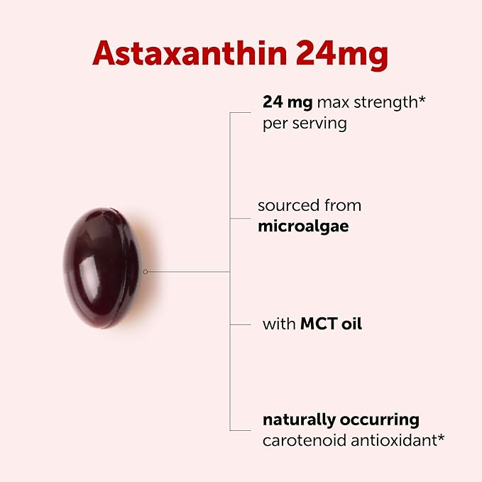 Micro Ingredients Astaxanthin 24mg with MCT Oil 60 Softgels 2 Month Supply | Max Strength Astaxanthin Antioxidant Supplements | Fresh Microalgae Source | Non-GMO Gluten Free No Soy