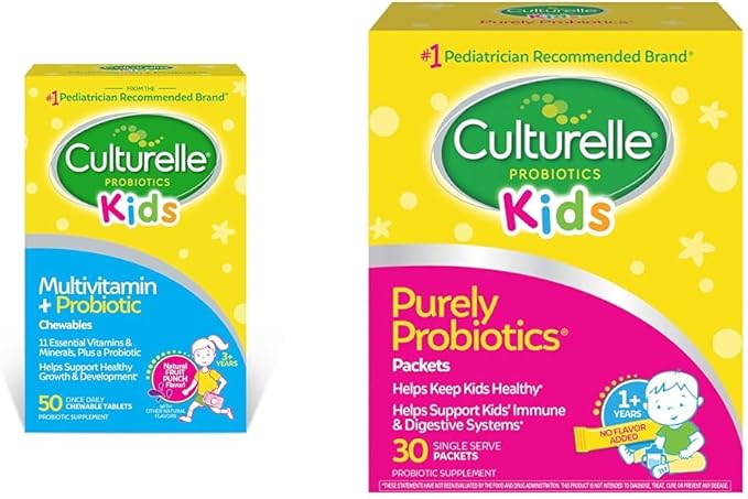 Culturelle Kids Complete Chewable Multivitamin + Probiotic 50 Count &amp Daily Probiotic 30 Packets - Pediatrician Recommended Probiotics for Kids Digestive &amp Immune Health