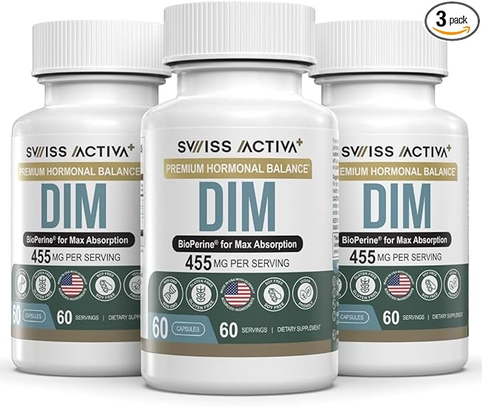 Swiss Activa+ Labs DIM Supplement – Hormone Balance for Women &amp Men – Estrogen Supplement for Women and Men– Supports Hormonal Acne &amp Menopause Symptoms| Gluten Free Non-GMO &amp Vegan – 180