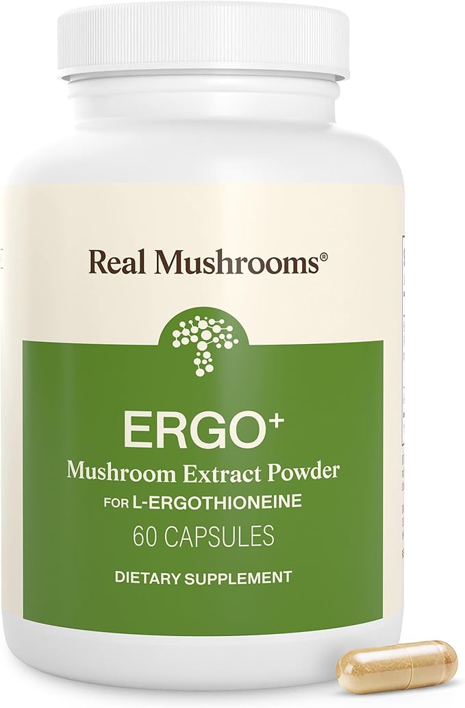 Real Mushrooms Ergothioneine Supplement – Golden Oyster Mushroom with Beta-Glucans – L-Ergothienine Extract Poweder – Organic Vegan Non-GMO No Fillers – 60 Capsules Mushroom Supplement for Humans