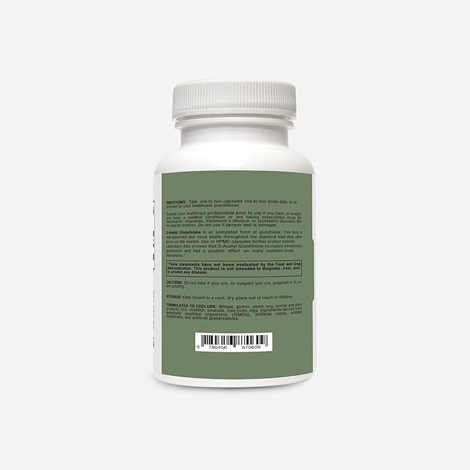 RetzlerRx S-Acetyl Glutathione Supplement 100 mg. per Capsule Made in USA - 120 Acid-Resistant Capsules - Antioxidant Support - Non-GMO Soy &amp Gluten-Free / Bergaflow® Pharmaceutical Grade