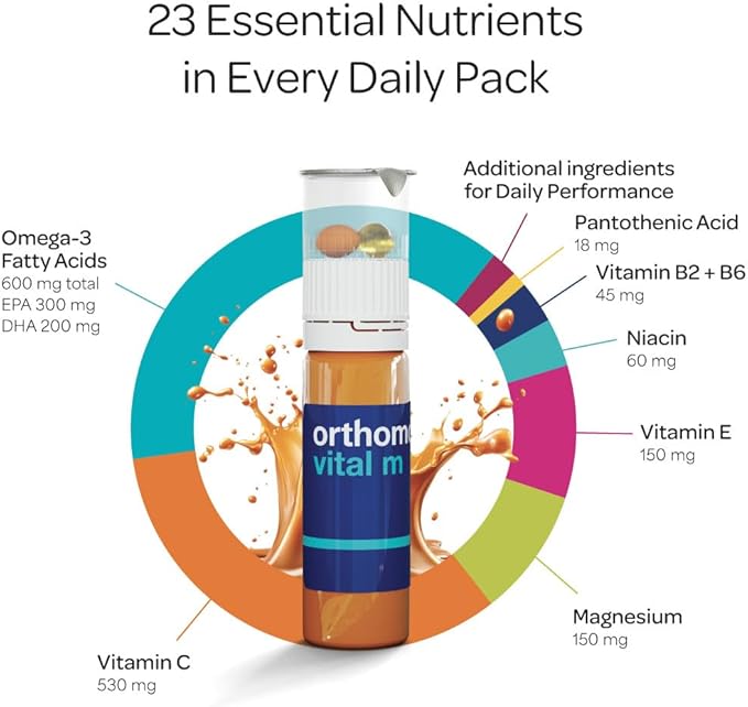 Orthomol Vital M – Daily Multivitamin for Men Vitamins A B C D3 E K Zinc Iodine &amp Omega-3 Supports Energy Vitality Immune Health &amp Metabolism 7-Day Supply Liquid+ Capsules Supplem